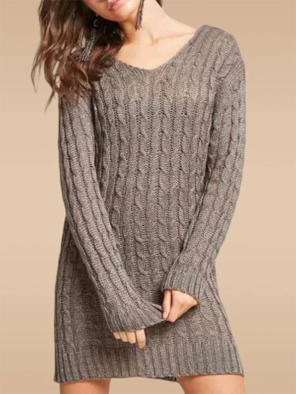 V-Neck Knit Solid Color Dress Formal sweaters