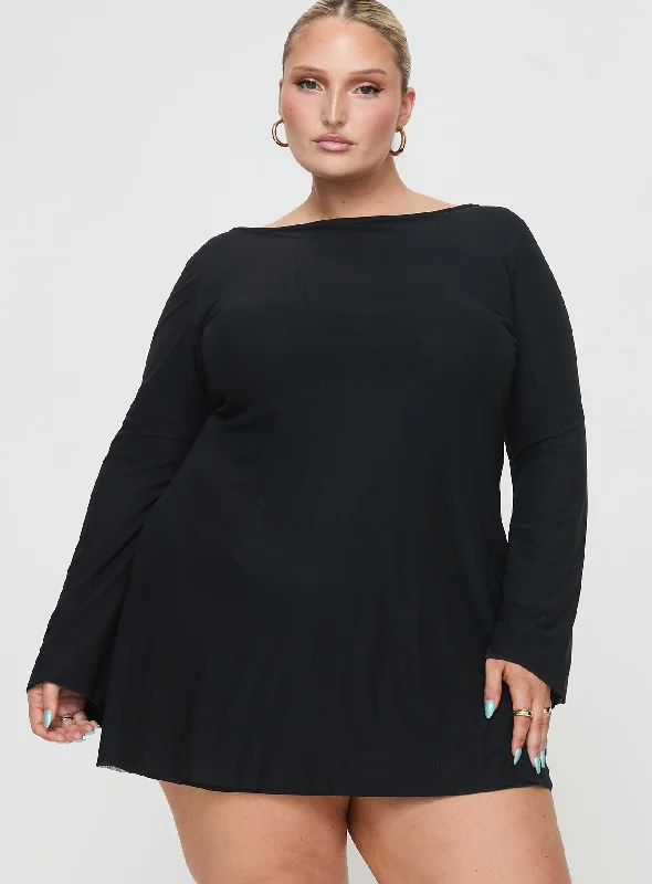 Lukea Long Sleeve Mini Dress Black Curve Edgy mini dresses