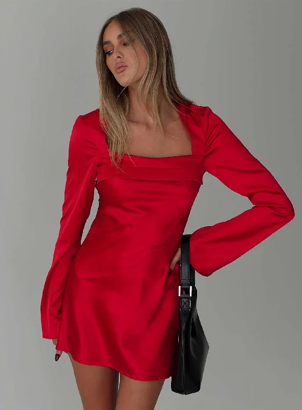 Phillipa Long Sleeve Mini Dress Red New Year's Eve mini dresses