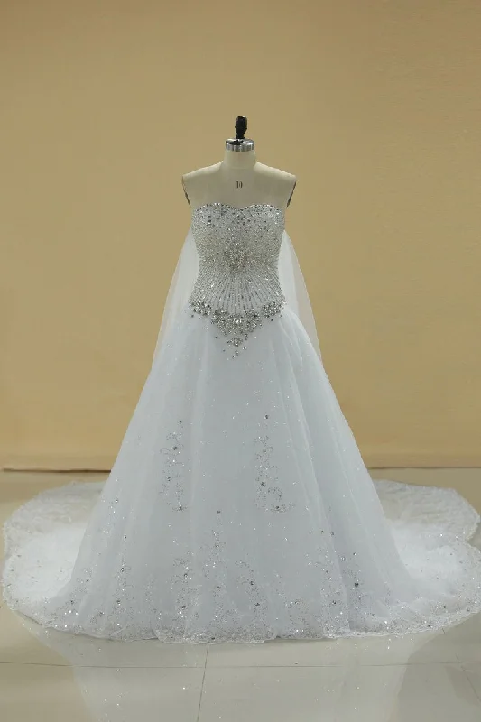 Gorgeous Sweetheart Wedding Dresses A Line Tulle With Applique Ruffle Wedding Gown