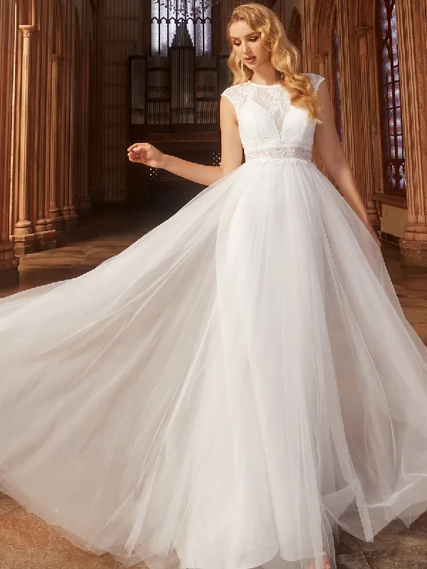 Elegant Hollow Lace Round Neck Wholesale Wedding Dresses Sparkling Bridal Gown