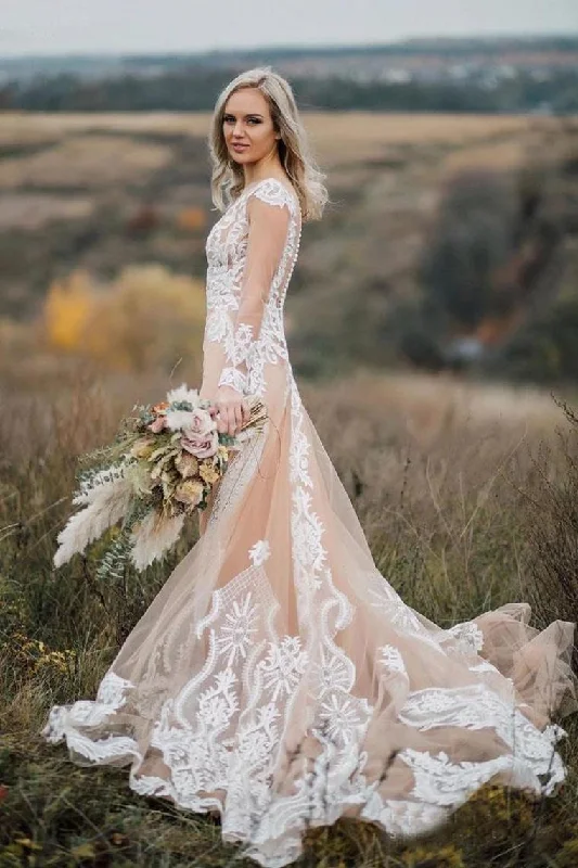 Long Sleeves Boho Wedding Dress With Appliques Mermaid STIP22A7X4E Ruffled Wedding Dress