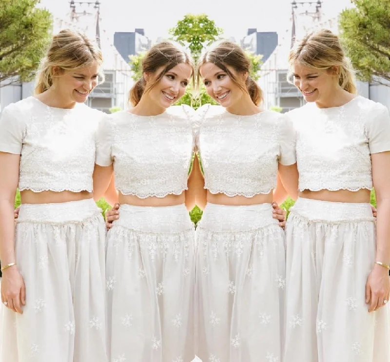 Modern White Two Piece A-line 2018 Bridesmaid Dress Lace Short Sleeve Jewel-326235 Mermaid Lace Gown