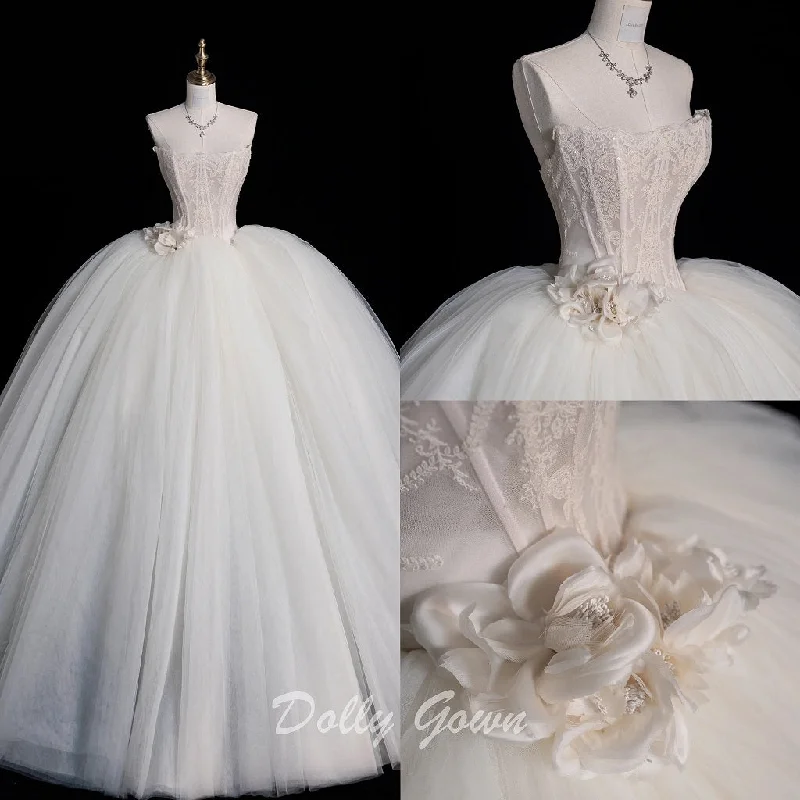 Princess Strapless Sheer Corset Ball Gown Wedding Dress Mermaid Style Gown