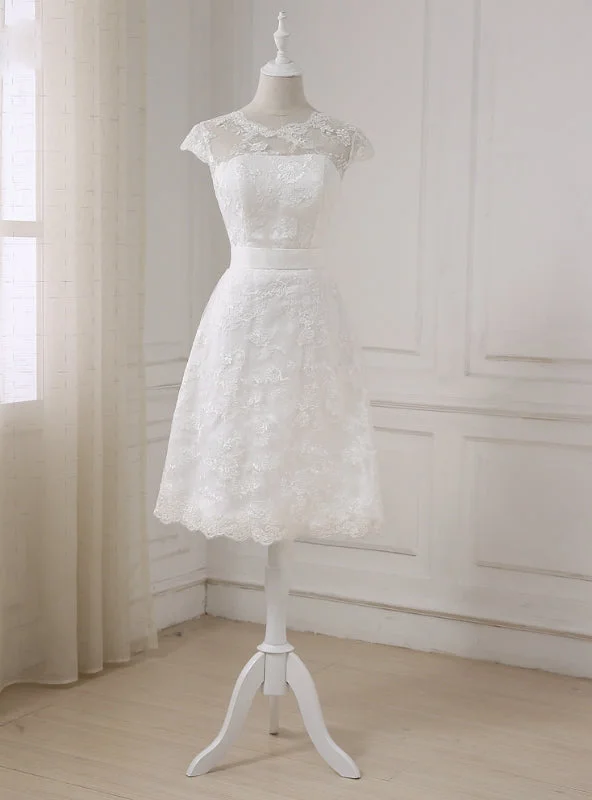 Short A-line Lace Little White Wedding Dresses Crystal Wedding Dress