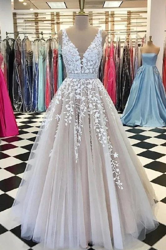 V Neck Tulle Lace Long Wedding DressTulle Ball Gown Prom Dress With PECHG1HZ Soft Wedding Gown