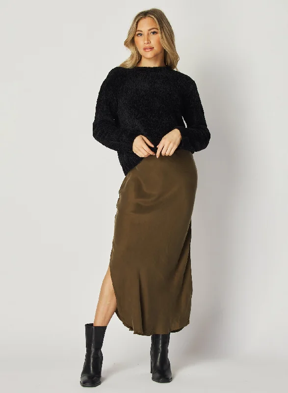 Asymmetric Side Slit Bias Skirt - Autumn Olive Luxury unclassified skirts