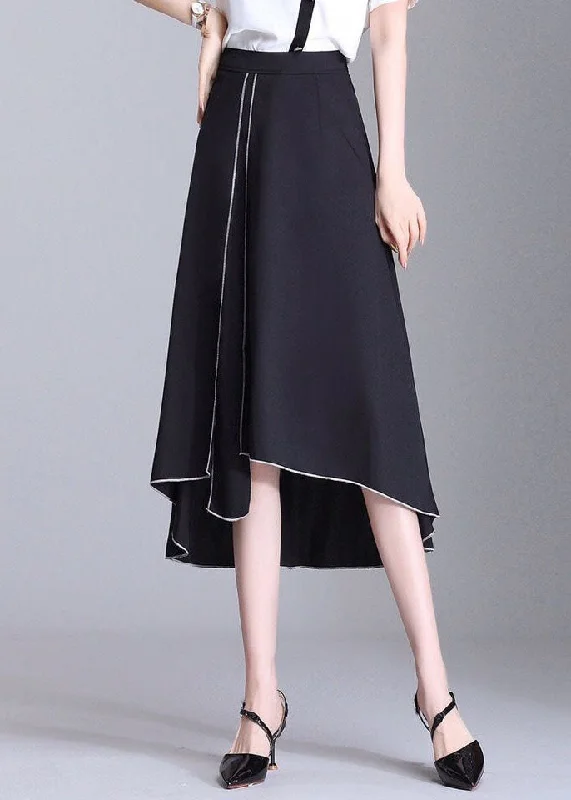 Chic Black Asymmetrical Patchwork Chiffon Skirts Summer Long unclassified skirts