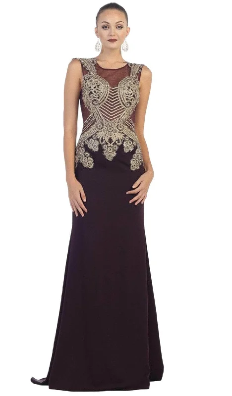 May Queen RQ-7434 - Embellished Cap Sleeve Evening Dress Velvet party dresses