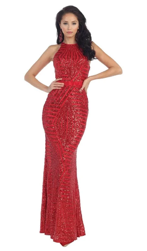 May Queen RQ7238 - High Halter Sequin Evening Gown Comfortable party dresses for all-night wear