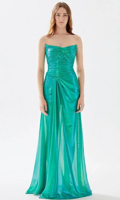 Tarik Ediz 52039 - Scoop Neck Sheath Prom Gown Leather party dresses