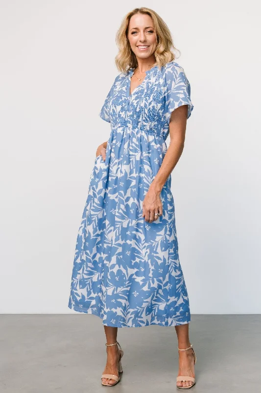 Annise Midi Dress | Blue Floral Trendy midi dresses under $50