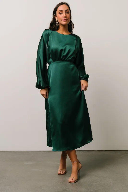 Balta Satin Midi Dress | Emerald Vacation midi dresses