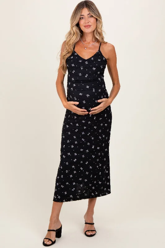 Black Bow Print Ruffle Detail Maternity Maxi Dress Anniversary maxi dresses