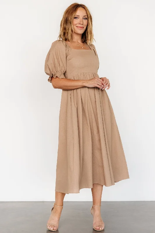 Britton Midi Dress | Tan Lightweight midi dresses for hot weather