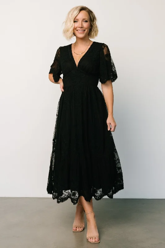 Clarisa Lace Midi Dress | Black Date night midi dresses