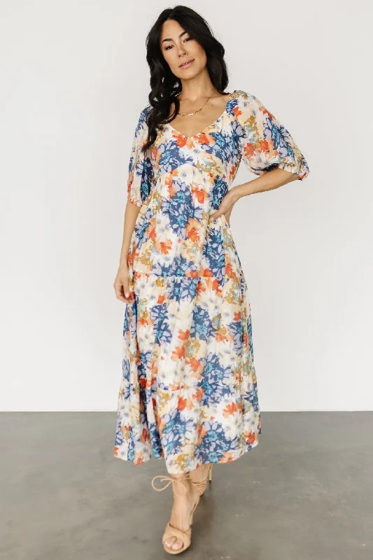 Denton Midi Dress | Blue Multi Flattering midi dresses for all body types