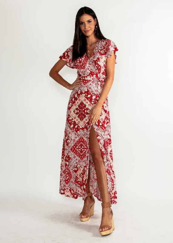 Elise Maxi Wrap Dress - Red Paisley Preppy maxi dresses