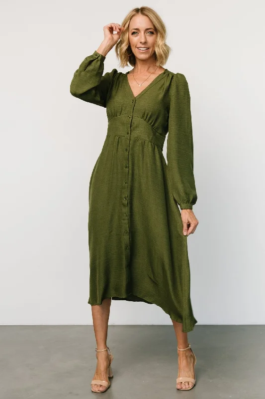 Faith Button Midi Dress | Olive Best midi dresses for petites