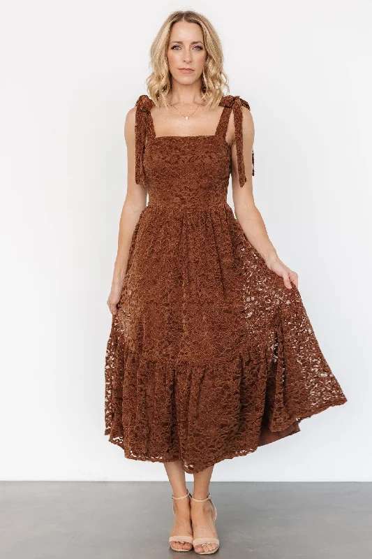 Hestia Lace Midi Dress | Brown Minimalist midi dresses