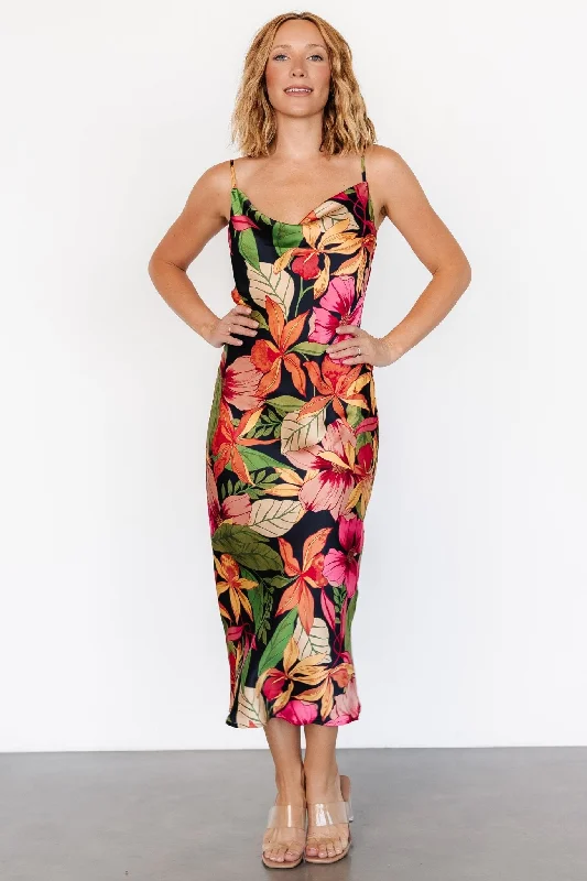 Kala Slip Midi Dress | Black Multi Floral Revolve midi dresses