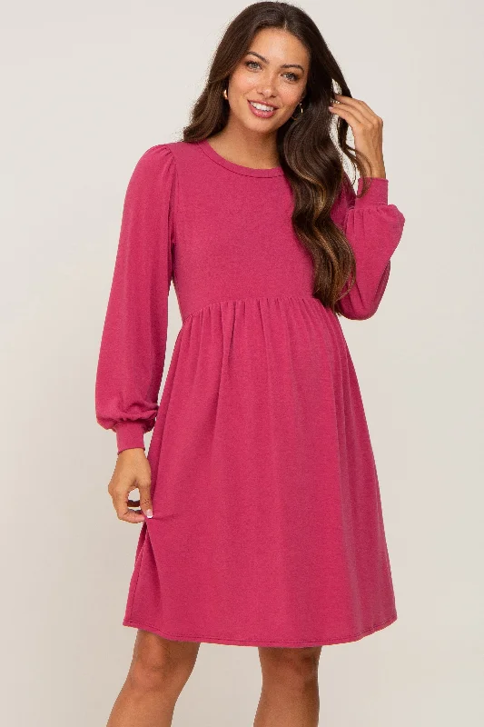 Magenta Terry Knit Long Sleeve Maternity Dress Formal maxi dresses