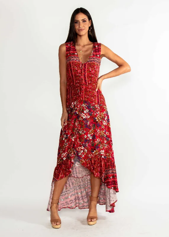 Marsielle Hi-Lo Maxi Dress - Red Floral Red carpet maxi dresses