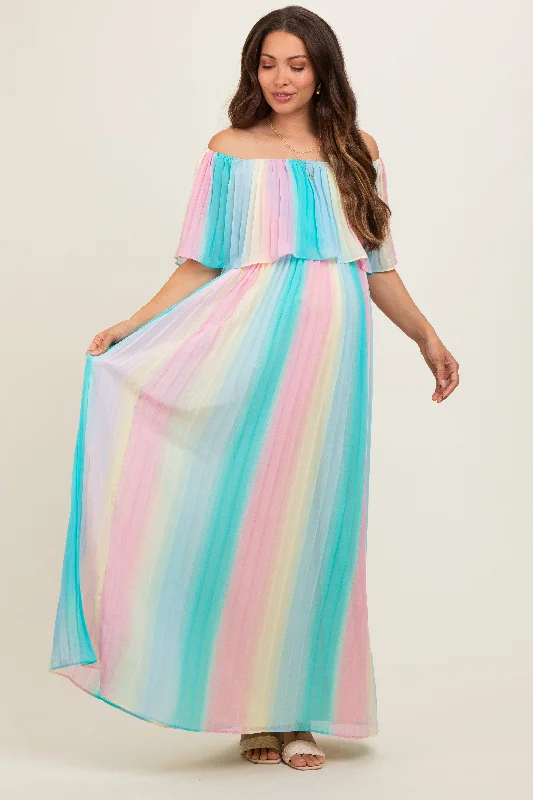 Multicolor Pleated Off Shoulder Maternity Maxi Dress ASOS maxi dresses