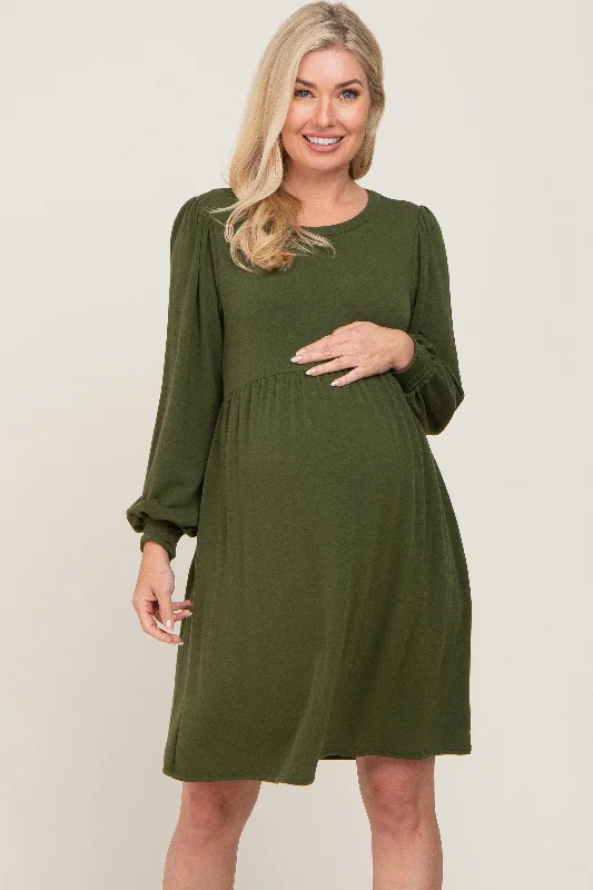 Olive Terry Knit Long Sleeve Maternity Dress Cocktail maxi dresses