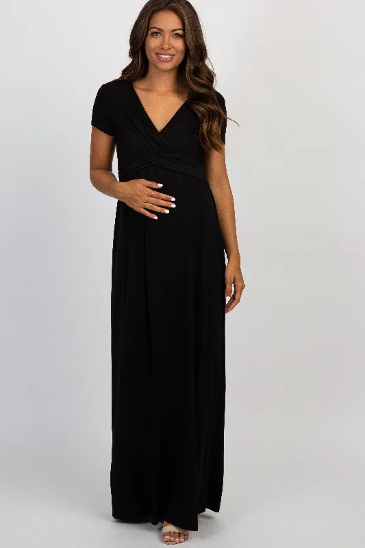 PinkBlush Black Draped Maternity/Nursing Maxi Dress Zara maxi dresses