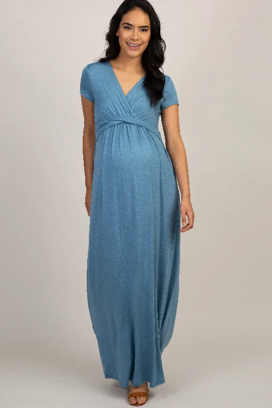 PinkBlush Blue Draped Maternity/Nursing Maxi Dress Graduation maxi dresses