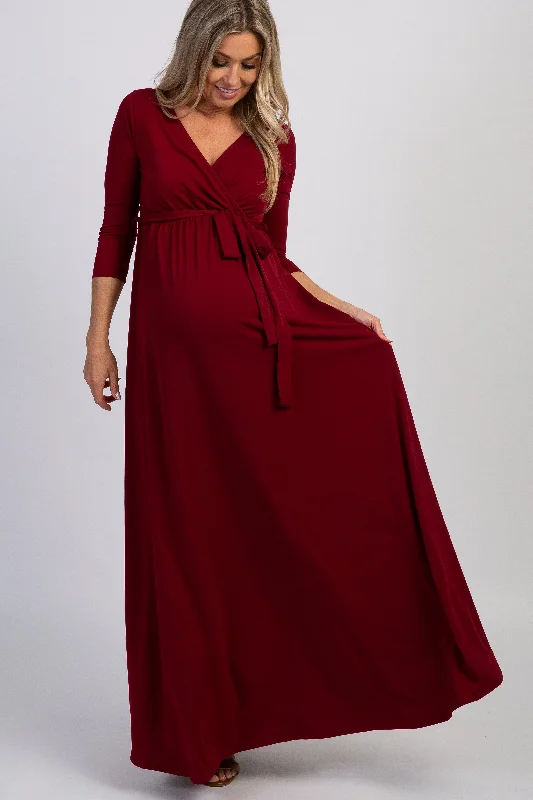 PinkBlush Burgundy Draped 3/4 Sleeve Maternity Maxi Dress Forever 21 maxi dresses