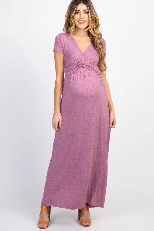 PinkBlush Mauve Draped Maternity/Nursing Maxi Dress Boho maxi dresses