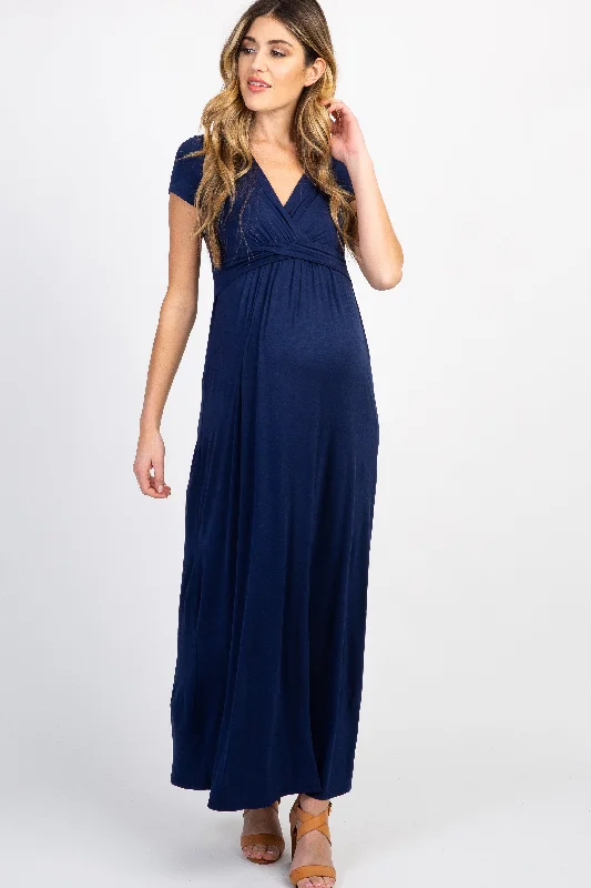 PinkBlush Navy Draped Maternity/Nursing Maxi Dress Minimalist maxi dresses