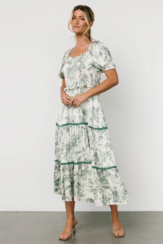 Ruthie Tiered Midi Dress | Green Print Women's trendy midi dresses sale