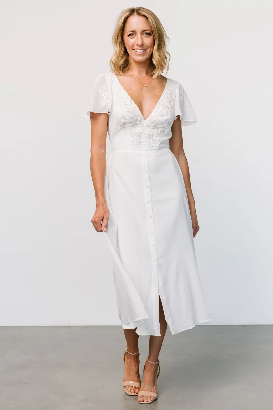 Swan Bead Embroidered Midi Dress | Off White Winter midi dresses