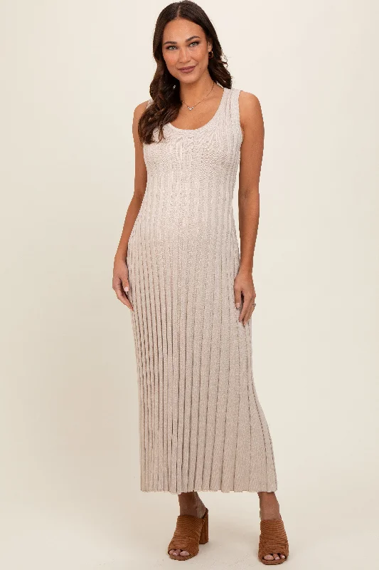 Taupe Sleeveless Knit Maternity Maxi Dress A-line maxi dresses