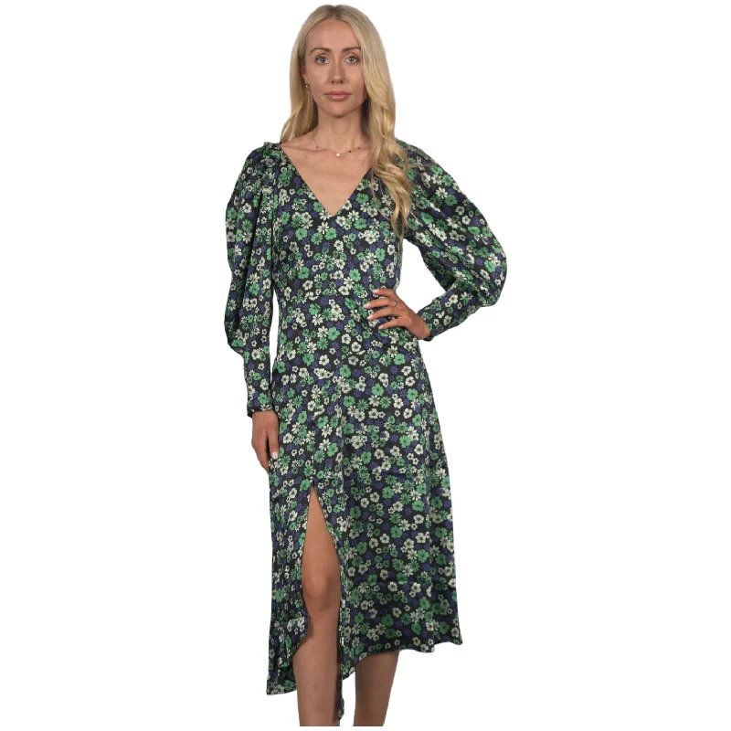 Topshop Women's Longsleeve Satin Floral Print Midi Dress - Green Halter midi dresses