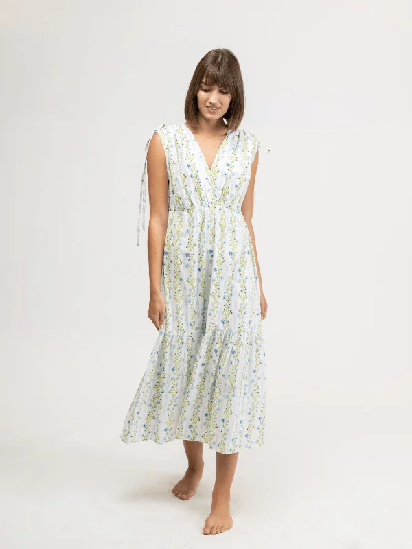 The Blaire Dress | Blue Floral Stripe Discounted floral dresses