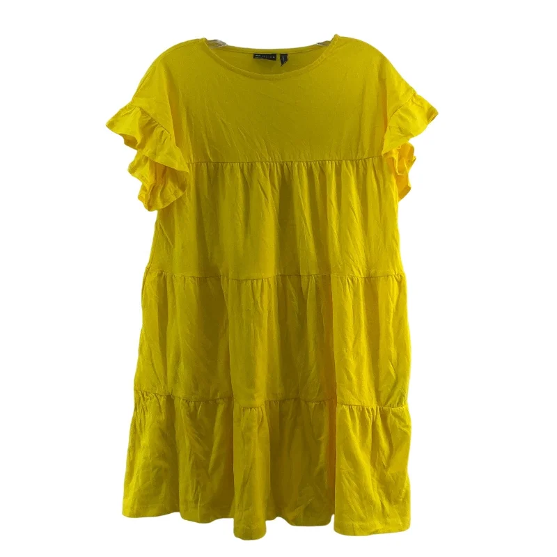 ASOS Yellow Fit & Flare Tiered Womens Mini Dress, 100% Cotton, Size 6, Preowned Stylish Mini Skirt