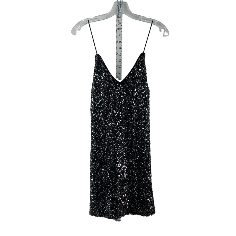 Lulus Women's Black Metallic Sequin Mini Cocktail Tank Dress Size XS A-line Denim Skirt