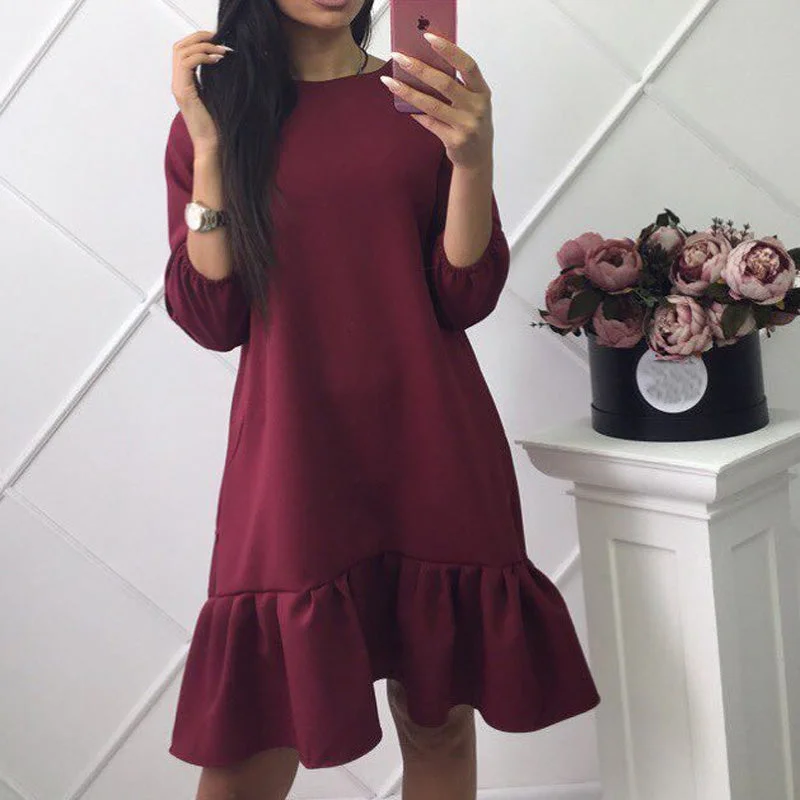 Spring/Summer Women's Ruffle Dress | Casual Loose Mini Dresses Raw Hem Mini Skirt