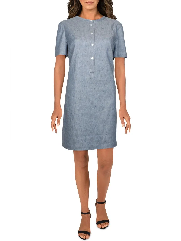 Trapeze  Womens Linen Blend Mini Shirtdress Ruffled Mini Skirt