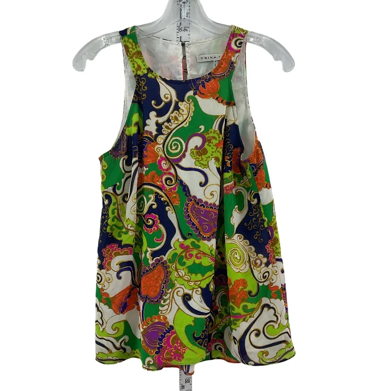 Trina Turk Women's Green Silk Batik Sleeveless Mini Dress Size S Preowned Ripped Denim Skirt