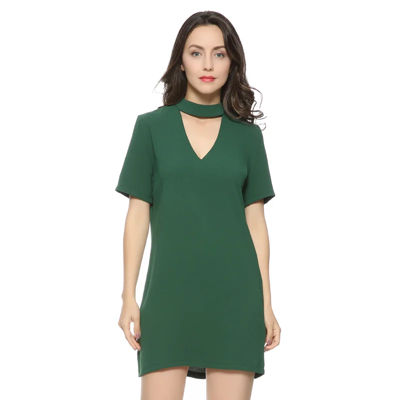 V-Neck Straight Dress With Short Sleeves Basic Mini Skirt