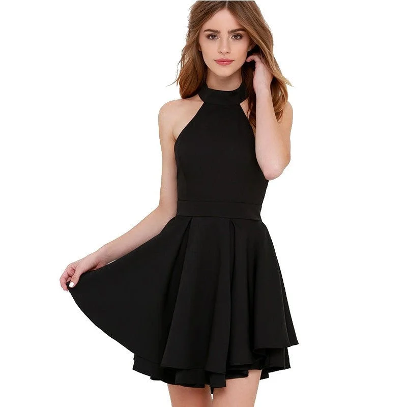 Women's A-Line Halter Mini Dress Casual Summer Skirt