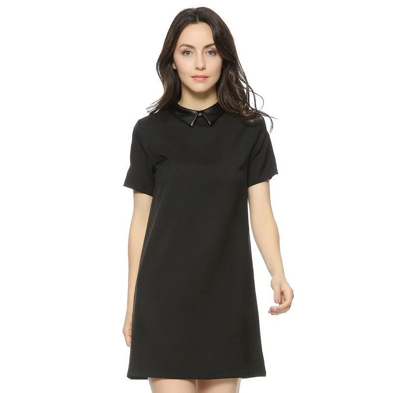 Short Sleeve Dress With Leather Collar Mini Skirt Vibes