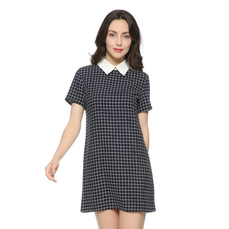 Сheckered Short Sleeve Straight Dress Fitted Mini Skirt