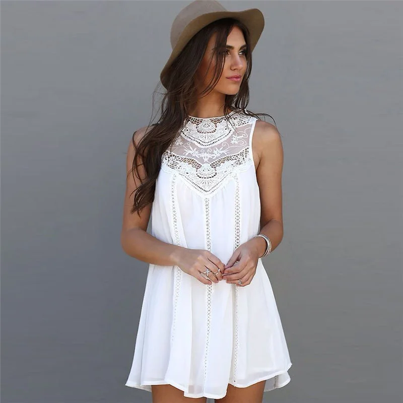 Women's Summer Lace Mini Dresses Ripped Mini Denim Skirt