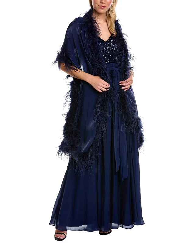 Badgley Mischka Feather Wrap Gown Minimalist unclassified dresses